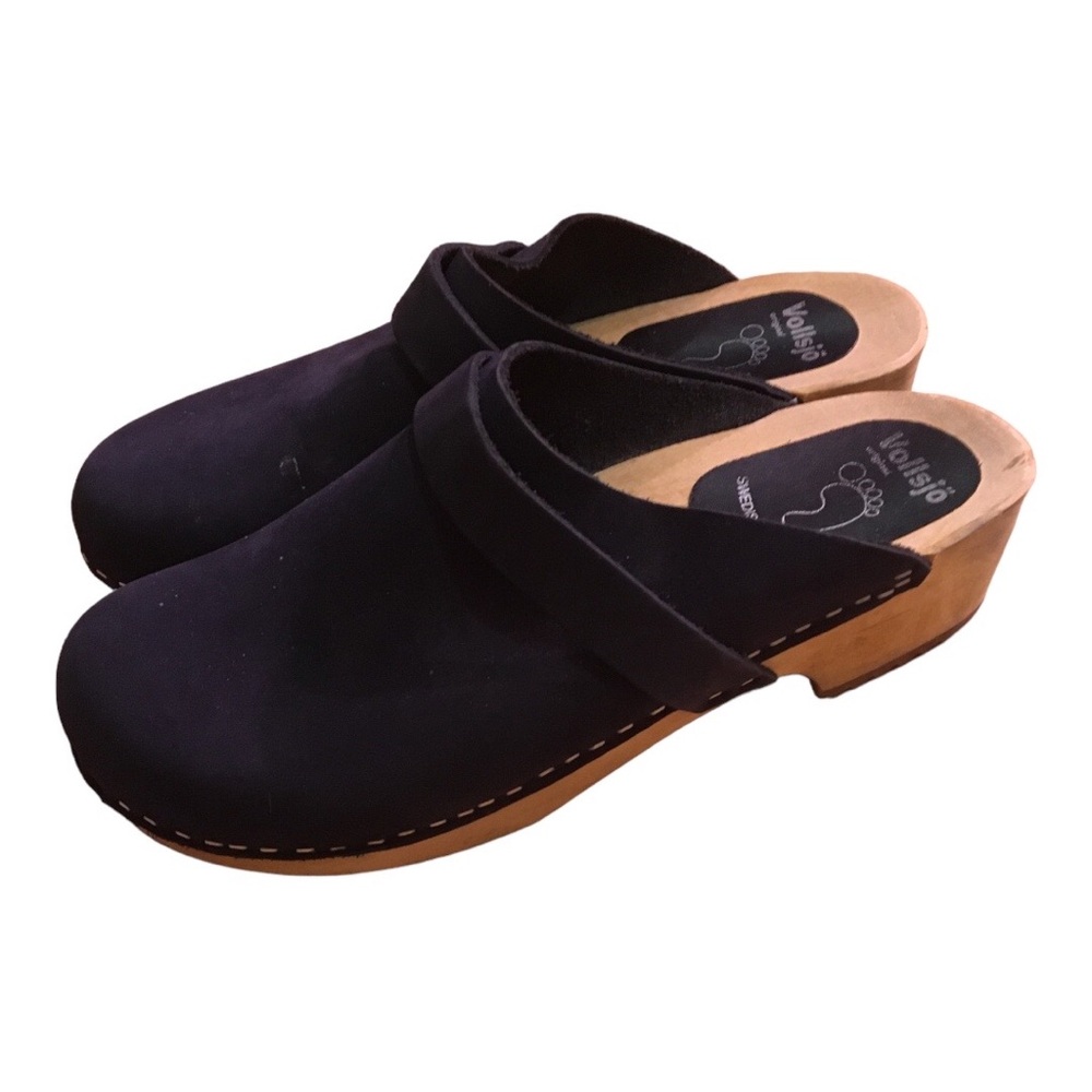 Blue Vollsjo Suede Clogs with Wooden Heel